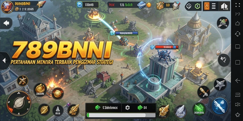 Tangkapan layar permainan Tower Defense yang menunjukkan aksi intens menara.