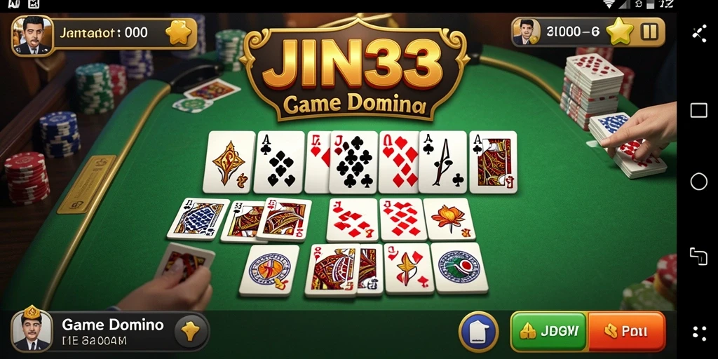 Tampilan gameplay menegangkan di JIN33 saat bermain Domino.