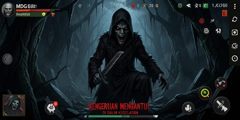 Screenshot MDG188 menampilkan momen menyeramkan di kegelapan.