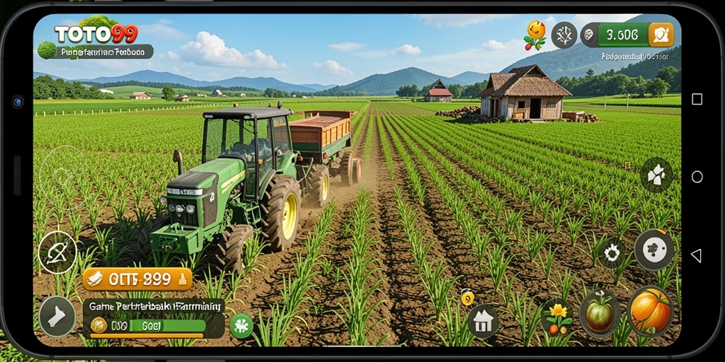 Screenshot gameplay TOTO99 menampilkan ladang pertanian yang indah dan aktivitas bertani.