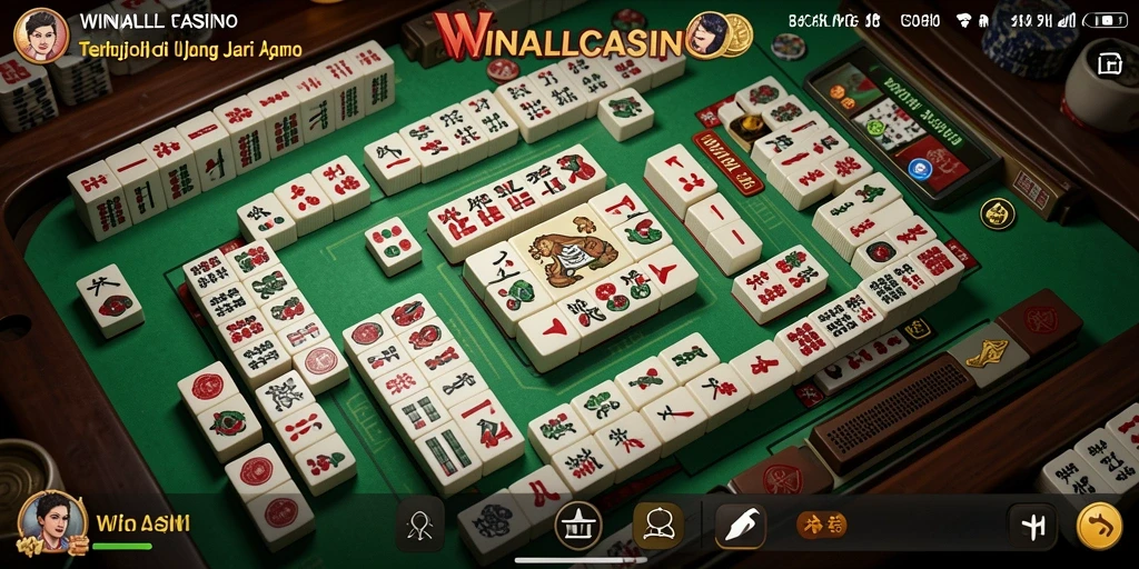 Tampilan screenshot WINALLCASINO menampilkan momen seru dalam bermain Mahjong.